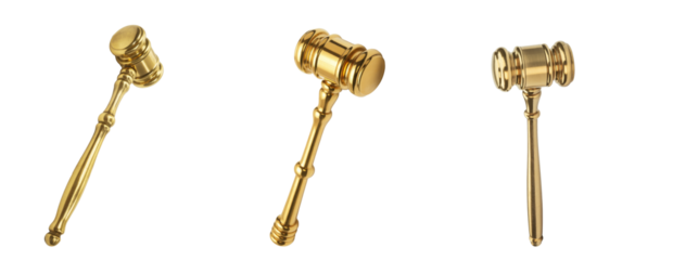 golden gavels set on white background.