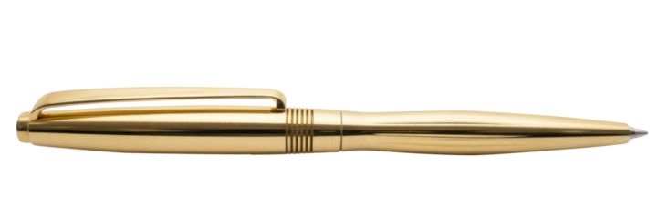 golden pen, close-up isolated on white background.