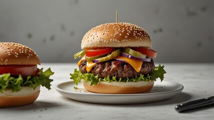 Delicious Burger In White Table