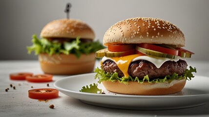 Delicious Burger In White Table