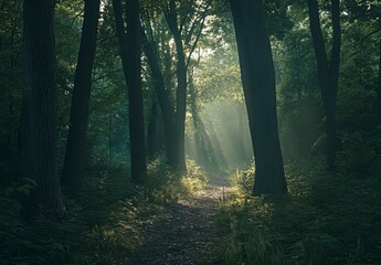 Obraz premium Pathway Through Lush Woods