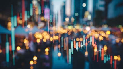Obraz premium Upward Trending Financial Graph Over City Night Lights