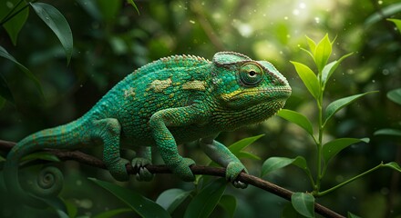 Fototapeta premium Green Chameleon on Branch