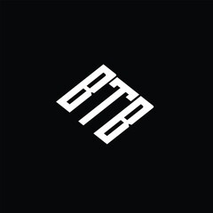 BTB letter logo design on black background.