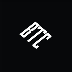 BTC letter logo design on black background.