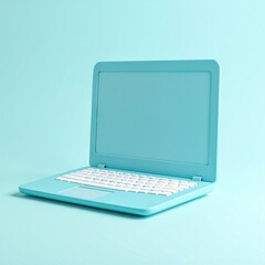 Fototapeta premium Laptop on 3D model isolated on light pastel blue background retro design
