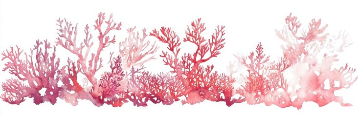 Fototapeta premium Pink And Red Coral Watercolor Illustration On White Background
