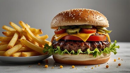 Delicious Burger In White Table