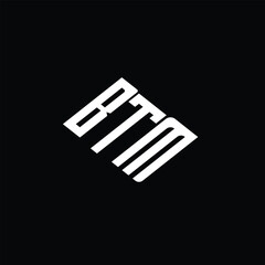 BTM letter logo design on black background.