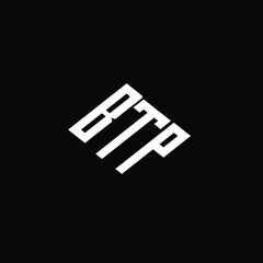 BTP letter logo design on black background.