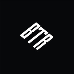 BTR letter logo design on black background.