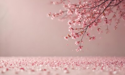 Floating pink sakura petals on a pastel, out-of-focus backdrop, evoking a tranquil Japanese scene ,  asian,  zen