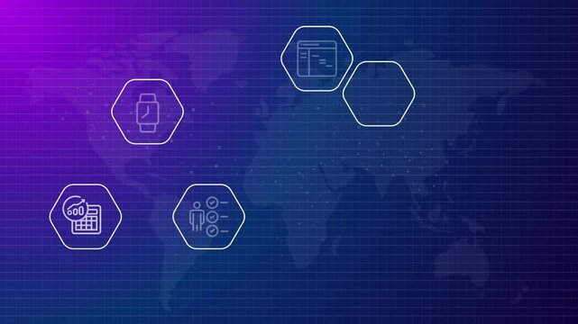 Icon elements of managing project planning timeline task list blue background with map