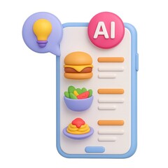 Colorful AI Food Recommendations on Mobile Device Illustration