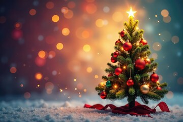 Obraz premium A festive Christmas tree adorned with colorful ornaments and twinkling lights, conveying celebratory joy , ornaments, success message
