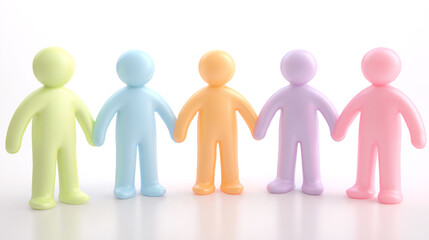 Five Pastel Colored Figures Holding Hands in Unity