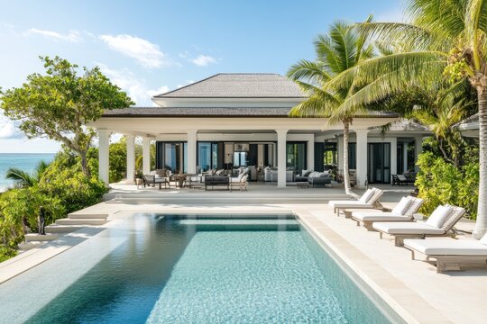 Luxurious beachfront villa with infinity pool. Ocean views - Powered by Adobe