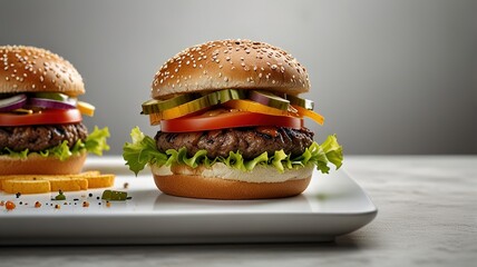 Delicious Burger In White Table