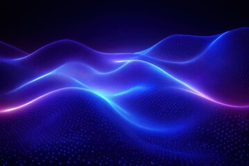 Abstract glowing blue waves formed by a grid of light dots creating a smooth flowing futuristic digital landscape with a dark background
