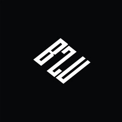 BZU letter logo design on black background.