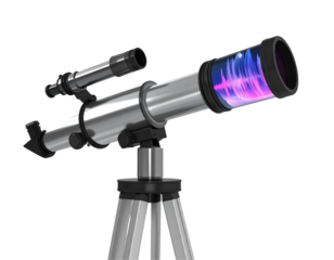 Modern Silver Telescope on Tripod with Abstract Purple and Pink Design