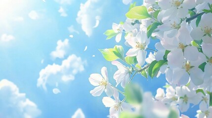 Delicate springtime blossoms against a vibrant blue sky.