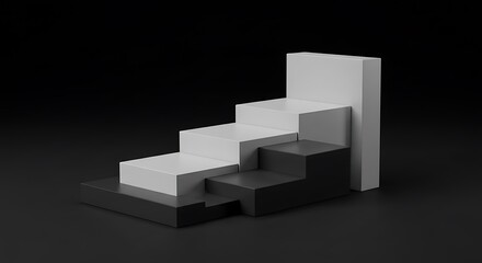 Abstract staircase structure in minimalist gray and white design