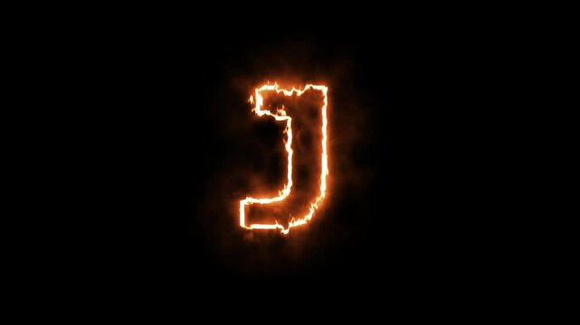 Animated Flaming letter 'J' in transparent background, with alpha channel
