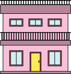 Pink house with balcony and windows illustration
