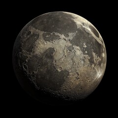 A detailed. textured view of a distant celestial body. showcasing its rugged surface and craters against a black backdrop. ideal for educational and astronomical contexts