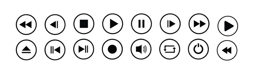 Media player buttons. Control icons set. button and pause sign. Video and audio player. Modern design. vector illustration eps 10.