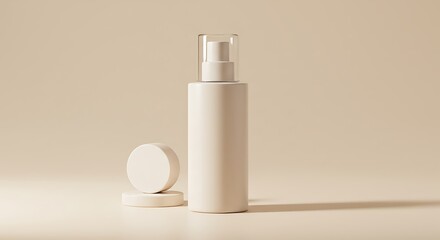 Cosmetic product display lotion bottle mockup on beige background