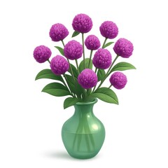 Obraz premium Vibrant 3D Gomphrena Arrangement in a Simple Green Vase