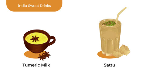 Realistic illustration of traditional Indian beverages