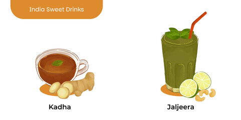 Realistic illustration of traditional Indian beverages
