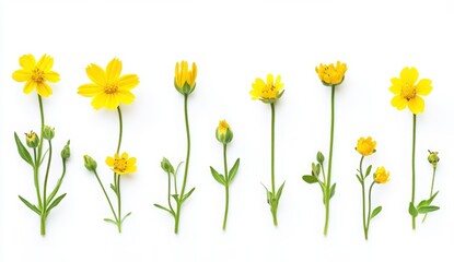 Fototapeta premium Yellow Flowers On A White Background A Simple Floral Arrangement