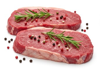 Fototapeta premium Raw steaks with rosemary isolated on white background