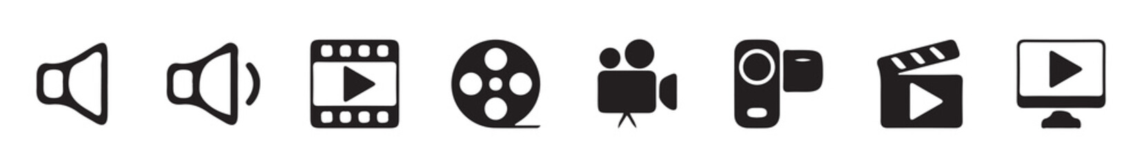 Multimedia icon set.media, camera, live, cinema, multimedia, film, handycam, clapperboard, movie, streaming.vector illustration eps 10.