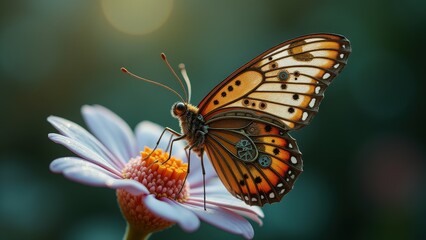 Fototapeta premium Clockwork Butterfly on Crystal Flower