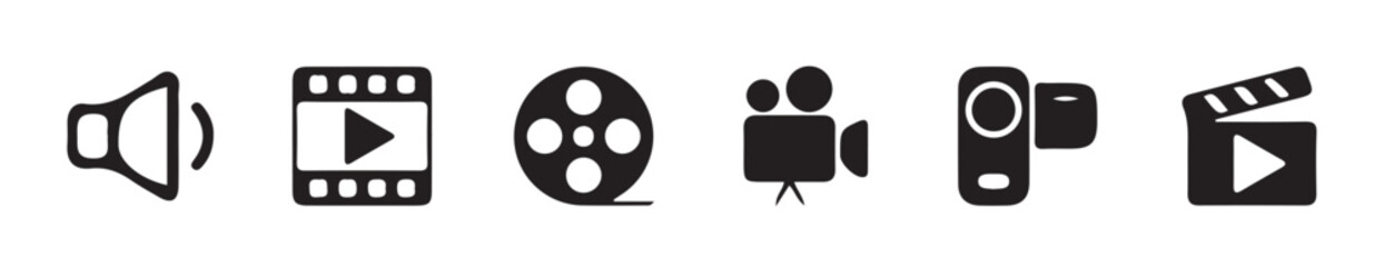 Multimedia icon set.media, camera, live, cinema, multimedia, film, handycam, clapperboard, movie, streaming.vector illustration eps 10.