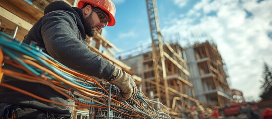 Construction Worker Wiring Building Site