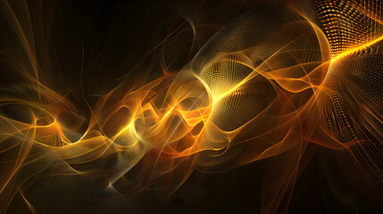 Abstract golden lines with dot grid pattern on a dark background creating a flowing design effect
