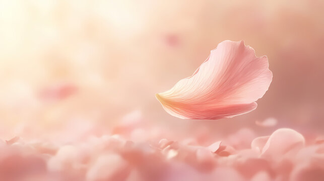 A delicate flower petal drifts through the air, natural, soft, flower. petal drift. illustration. [Skyroot Canopy] | Petal Drift | skyfall flower. Illustration