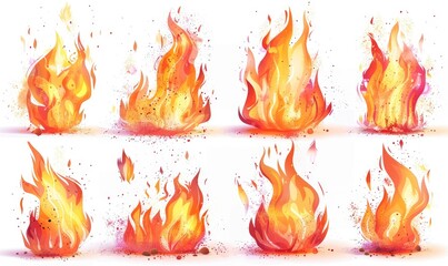 fire bundle wallpaper set with plain color background realistic burning flame template Generate AI