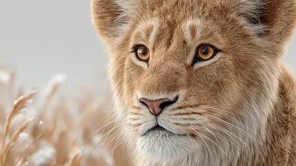 Fototapeta premium Majestic Lion Cub Portrait Wildlife Animal Fur Nature Closeup