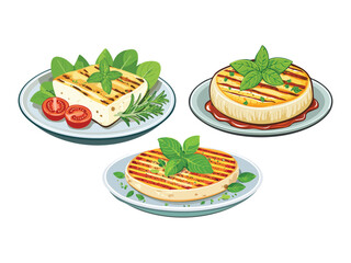 vector illustration of a lebanese food Halloumi (Grilled Semi-Hard Cheese)