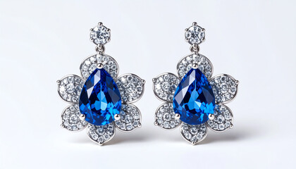 Elegant earrings featuring blue gemstones and sparkling diamonds set in a floral design, showcasing exquisite craftsmanship and luxury