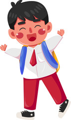 Joyful Schoolboy in Uniform, Arms Raised, Cartoon Illustration