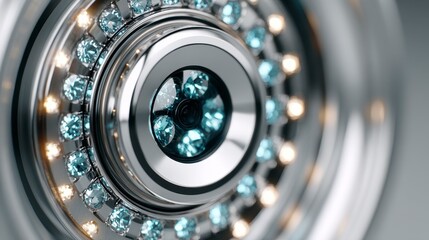 Futuristic Jewel Encrusted Camera Lens  Close up Macro Photography