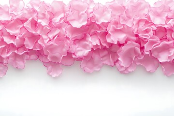 pink flower petals arranged as a border along the top edge of a white background